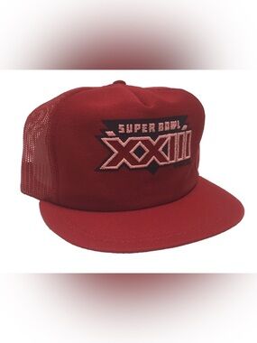 Rare 1989 Super Bowl Trucker Hat Mesh VSnapback XXIII 23 Red 90s NFL NOS Vintage